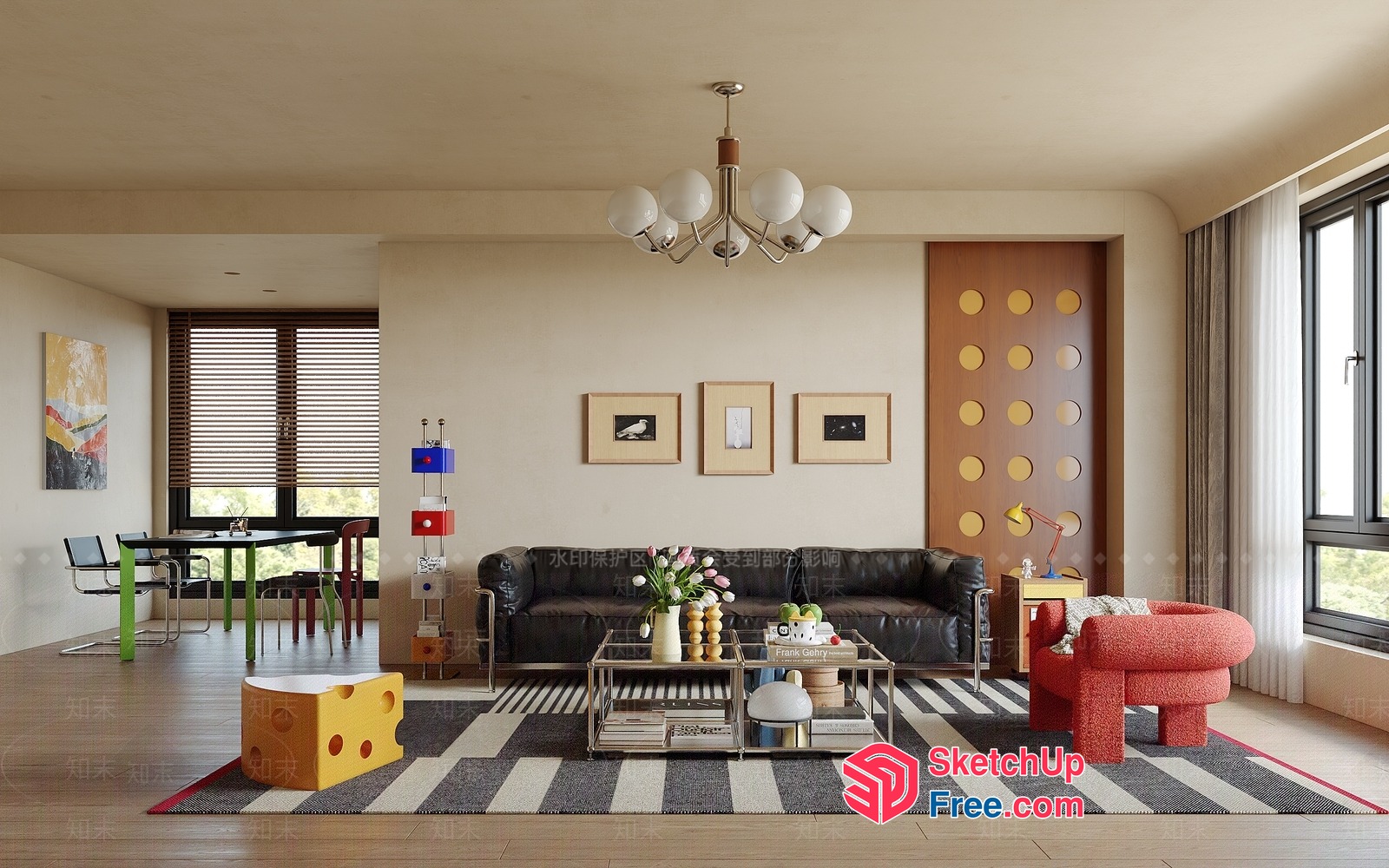 Modern Living Room With Unique Furniture And Decor 3D SketchUp File