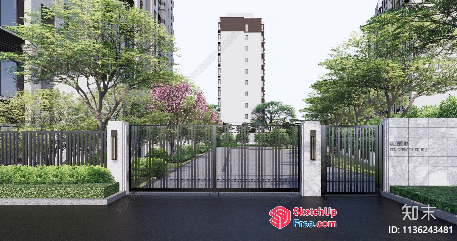 Modern Apartment Building Entrance With Staircase And Gates 3D SketchUp File