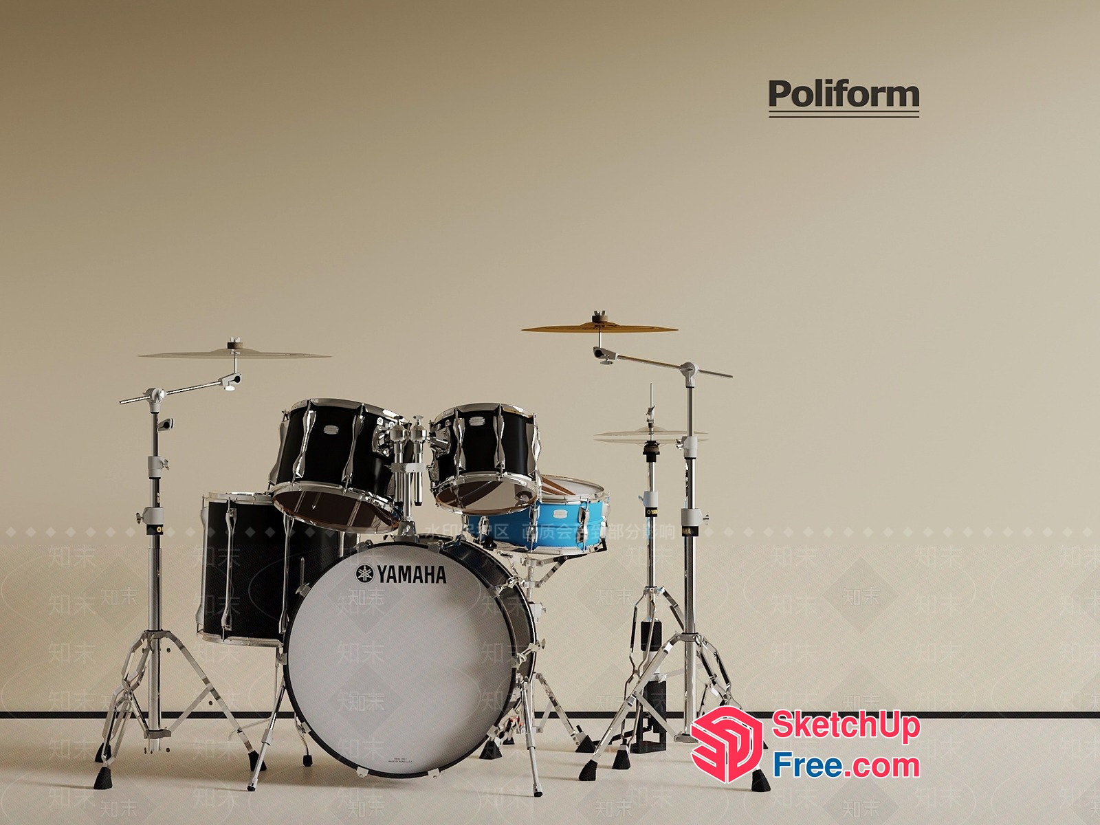 Yamaha Drum Set With Poliform Cymbals 3D SketchUp File