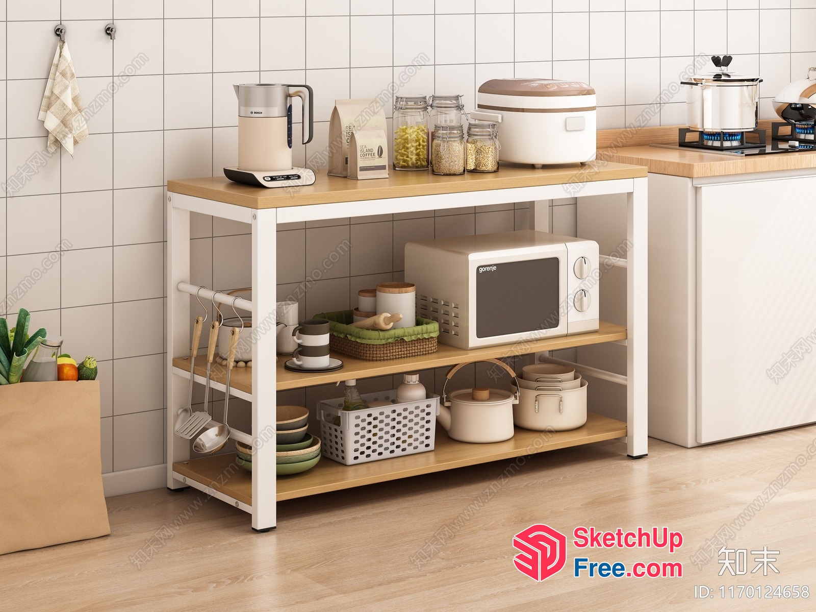 Modern Minimalist Kitchen With Natural Wood Accents 3D SketchUp File