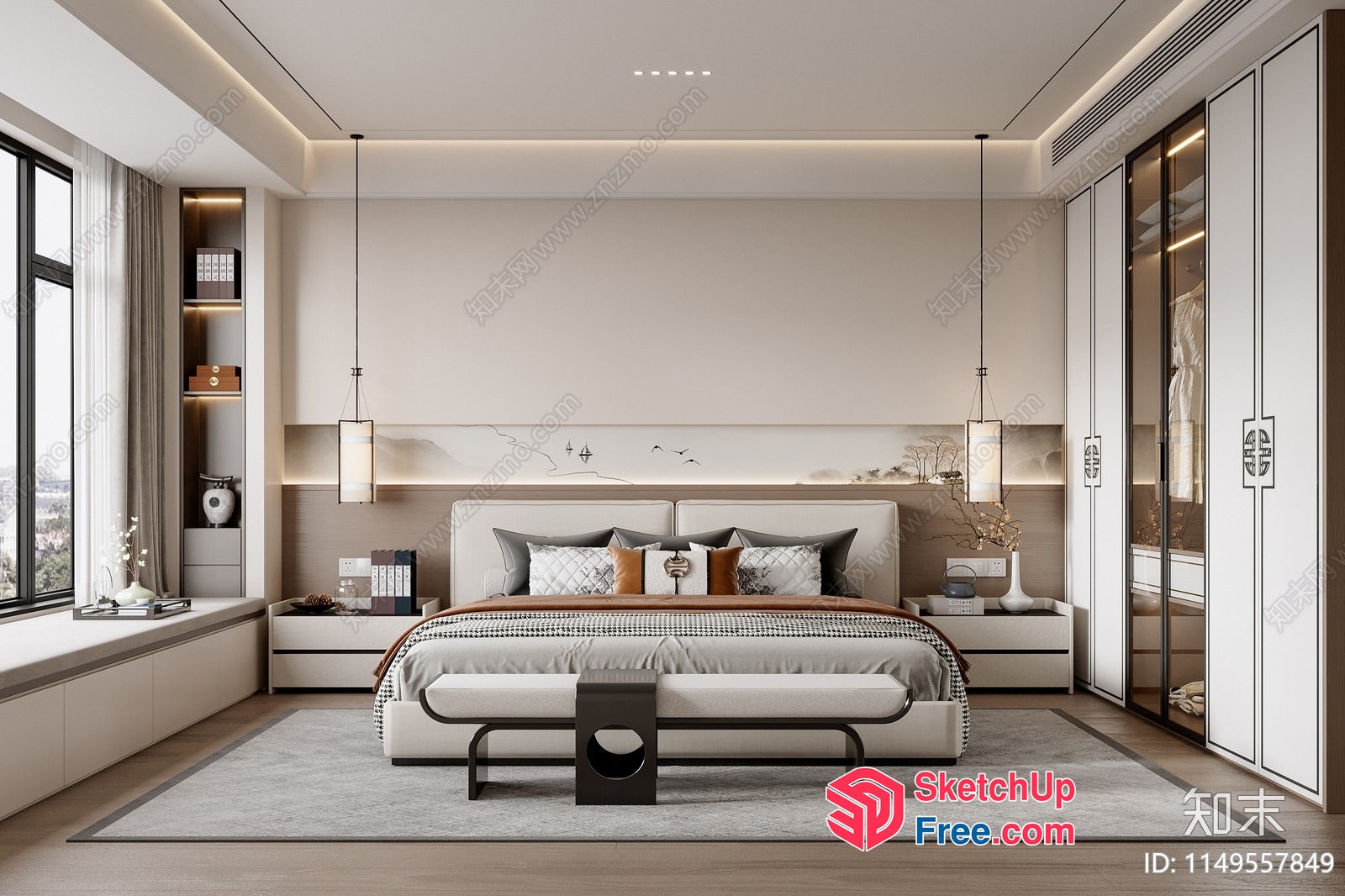 Modern Minimalist Bedroom Interior With Neutral Color Palette 3D SketchUp File