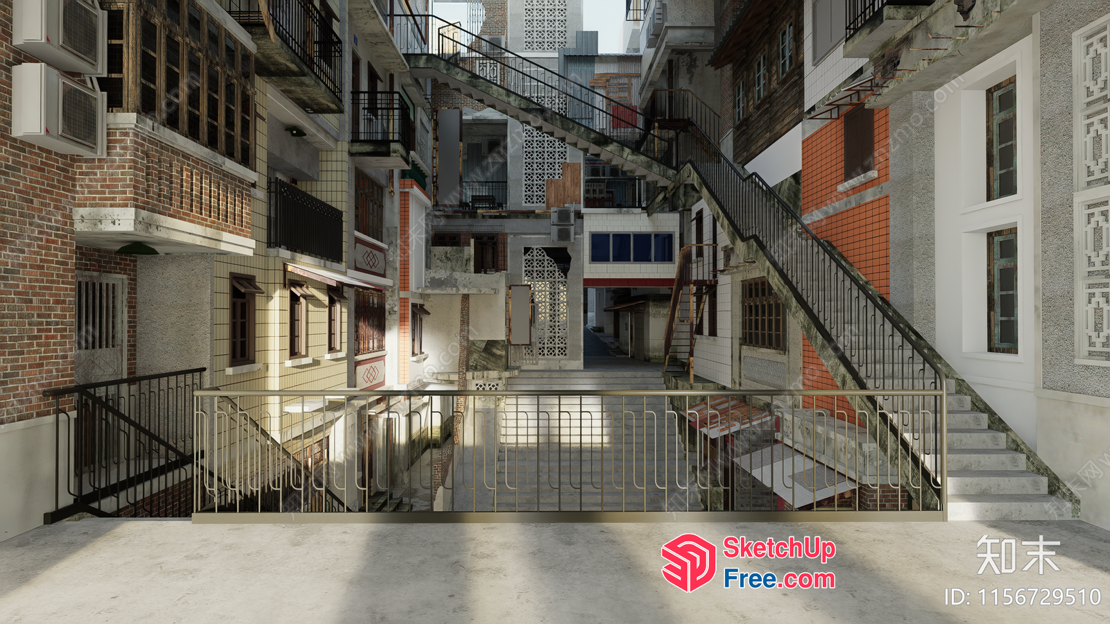 Staircase And Railing Design In A Courtyard 3D SketchUp File