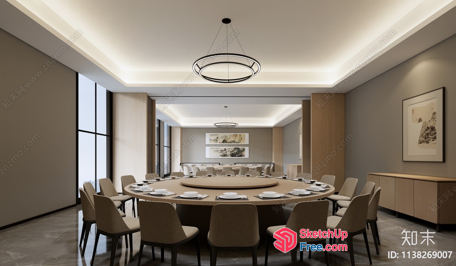 Modern Dining Room With Large Table And Chairs 3D SketchUp File