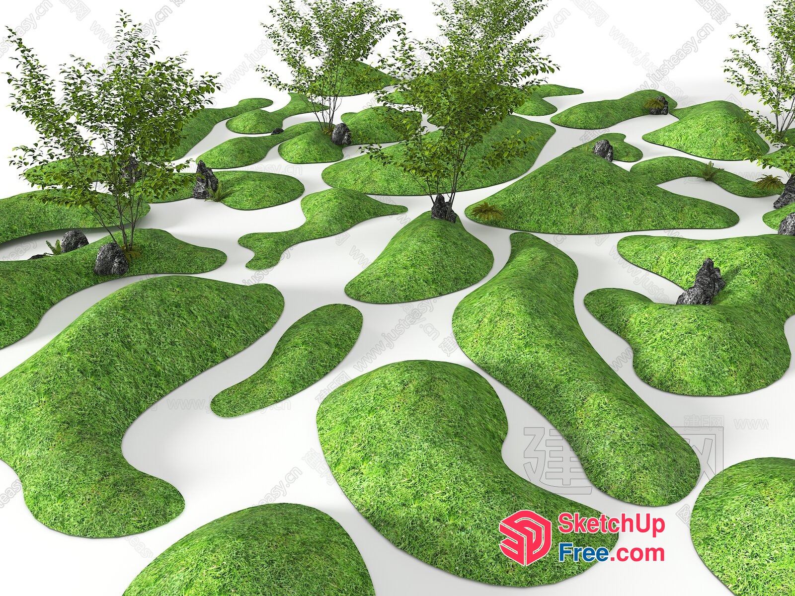 Organic Grass Mounds With Trees 3D SketchUp File