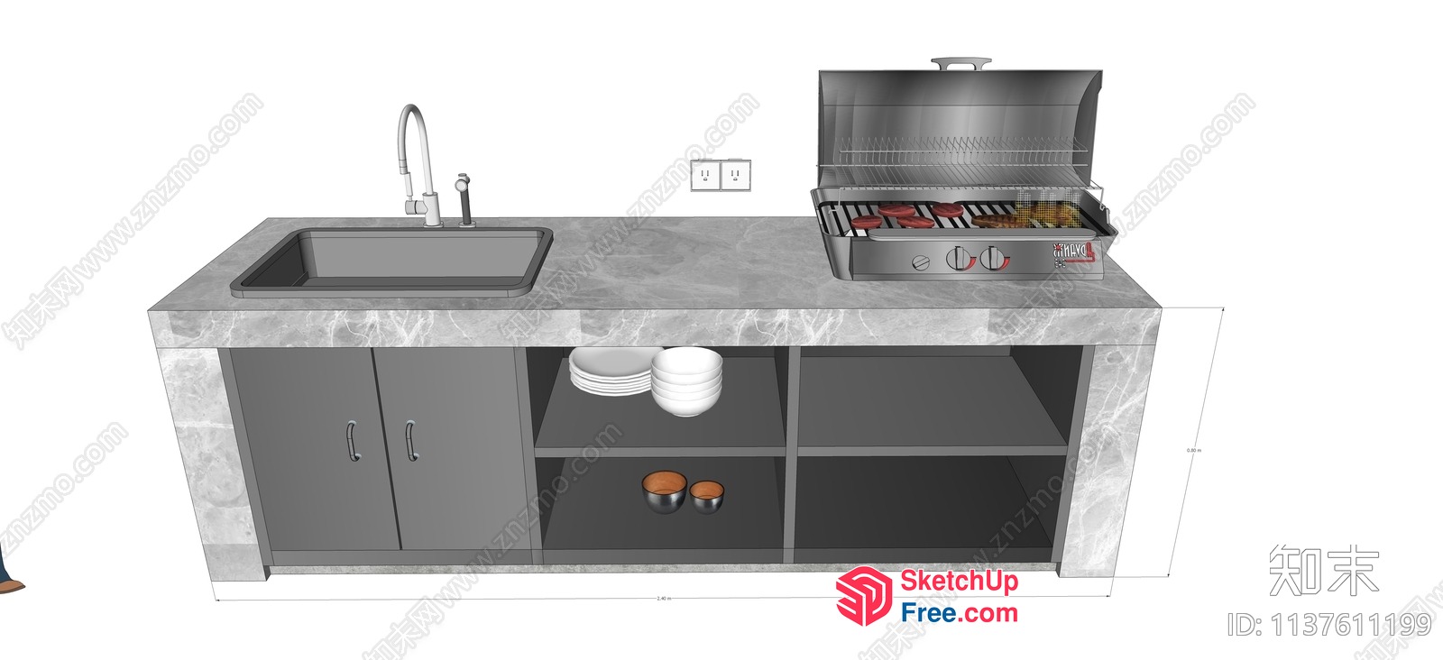 Outdoor Kitchen Island With Built-In Grill 3D SketchUp File