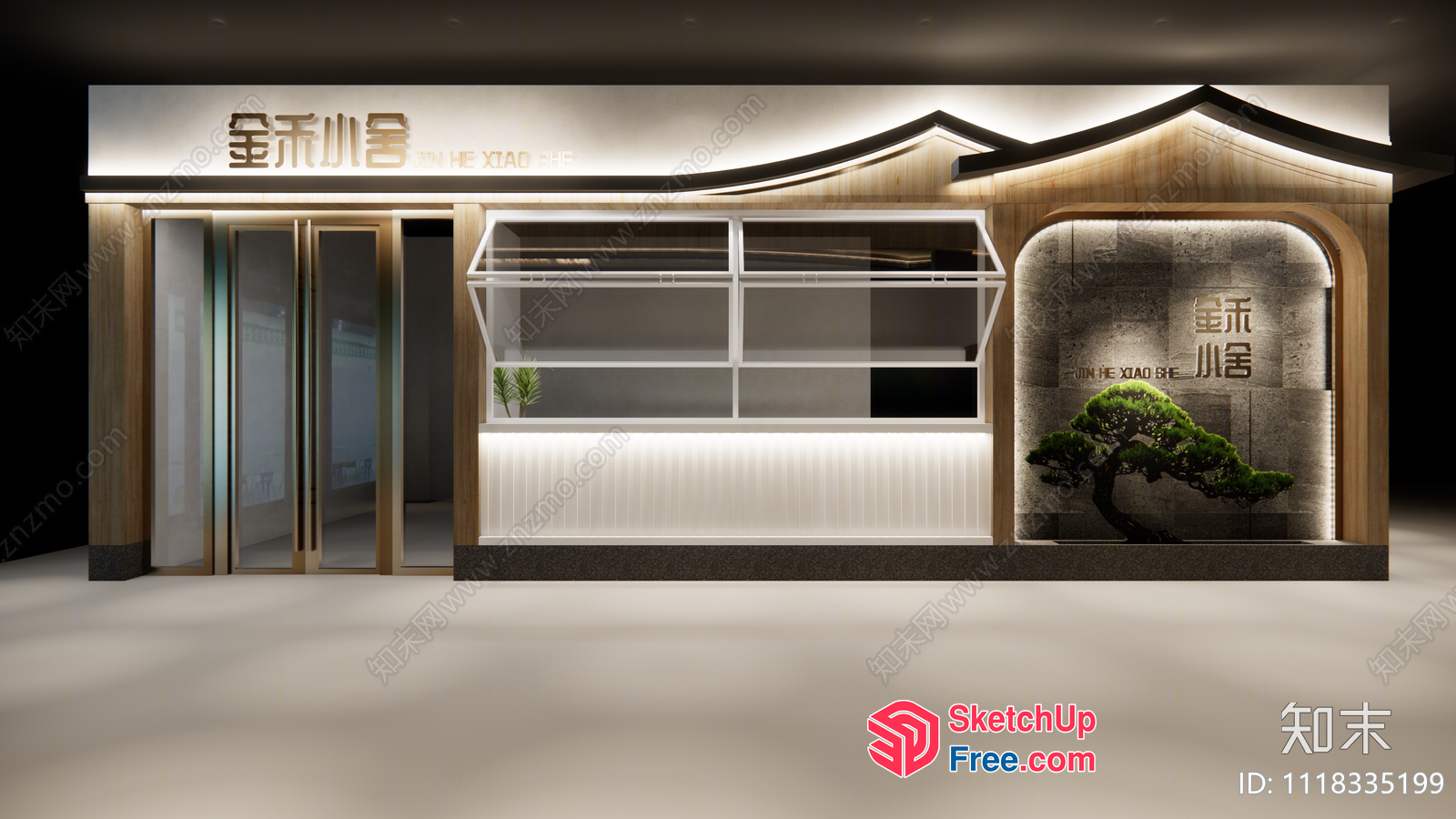 Modern Asian-Inspired Restaurant Exterior 3D SketchUp File