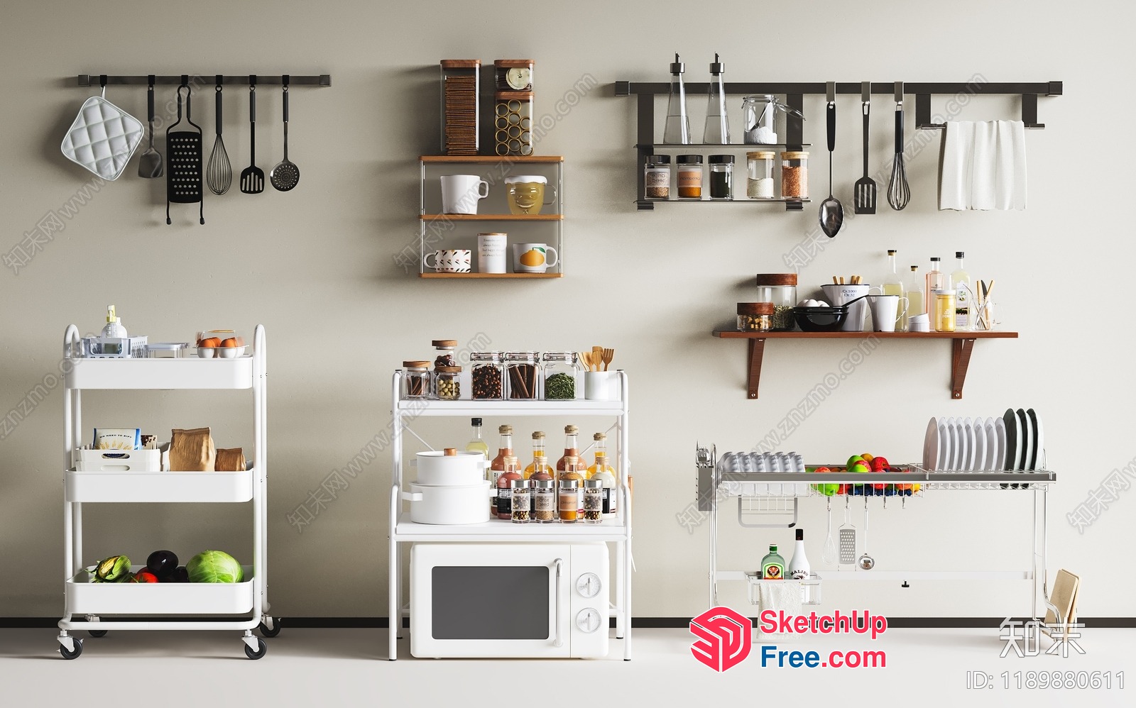 Kitchen Interior Decor With Various Utensils And Appliances 3D SketchUp File