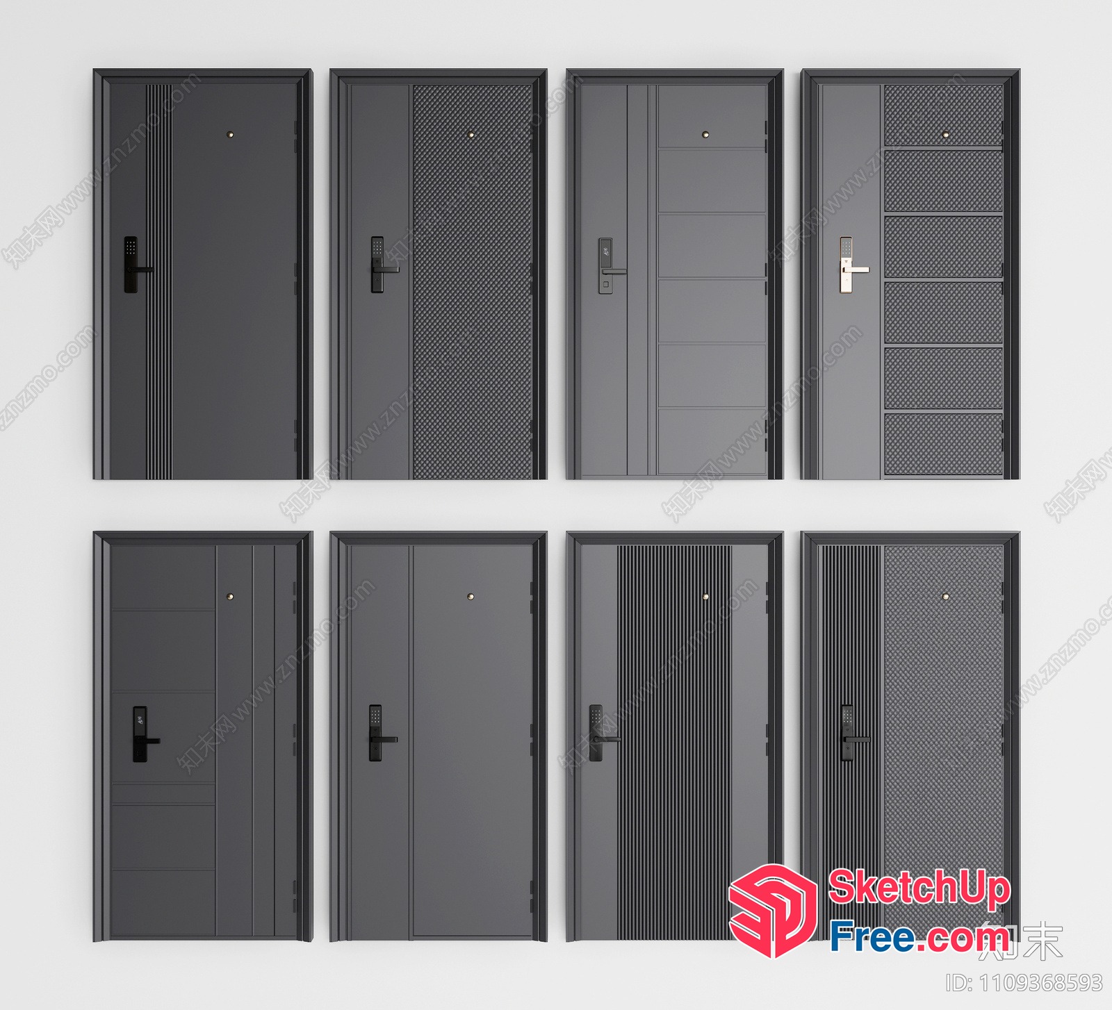 Set Of 8 Gray Doors 3D SketchUp File