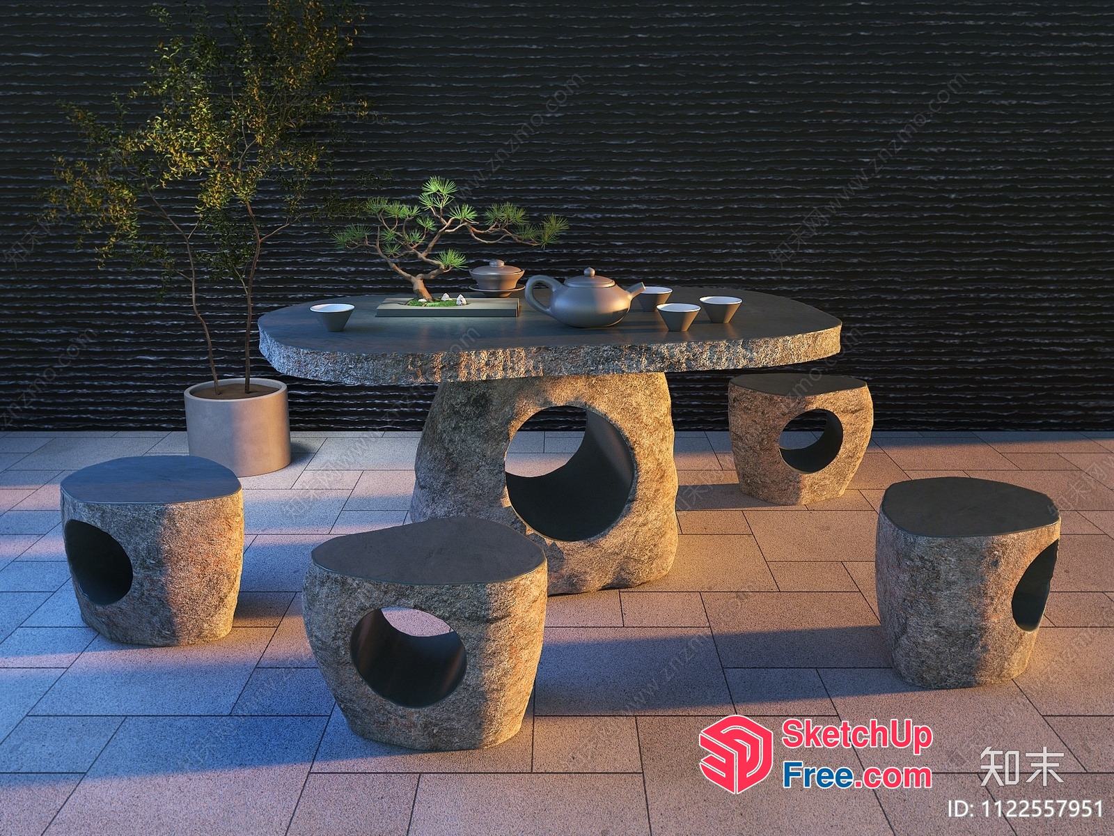 Stone Outdoor Seating Area 3D SketchUp File