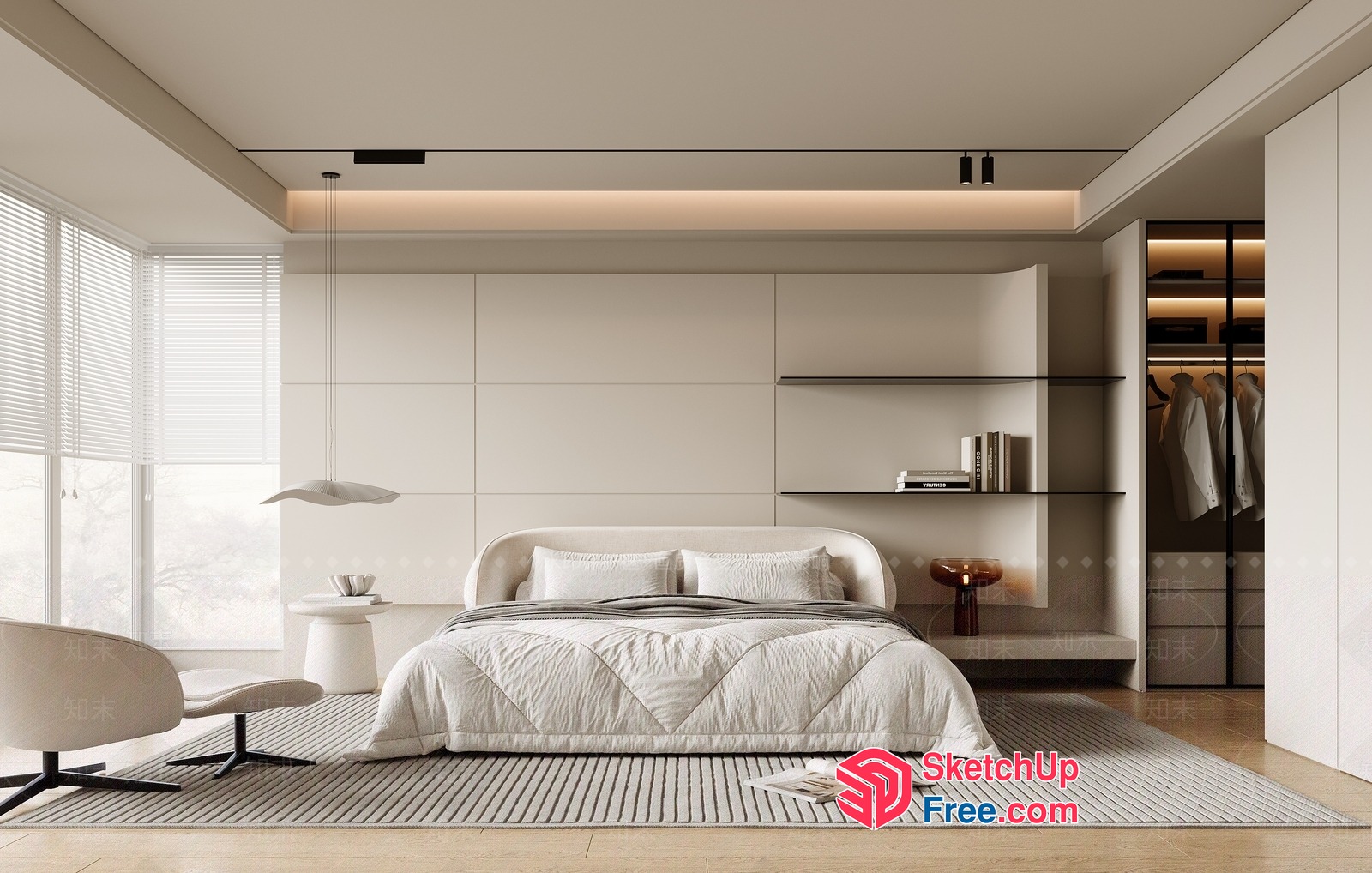Modern Minimalist White Bedroom Interior 3D SketchUp File