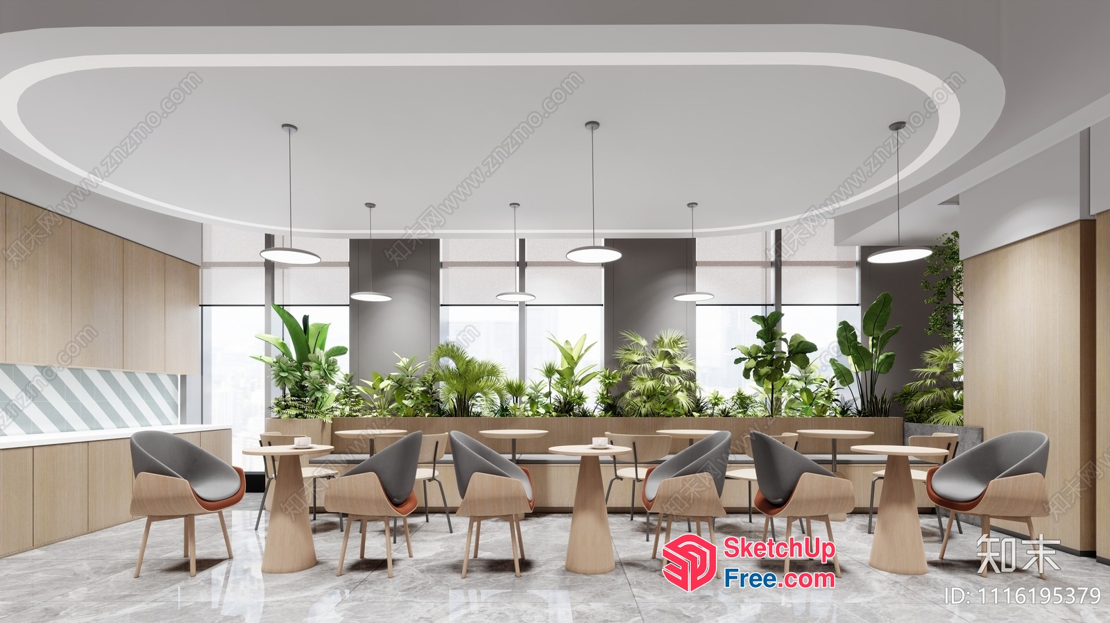 Modern Minimalist Office Interior With Elegant Lighting And Plants 3D SketchUp File