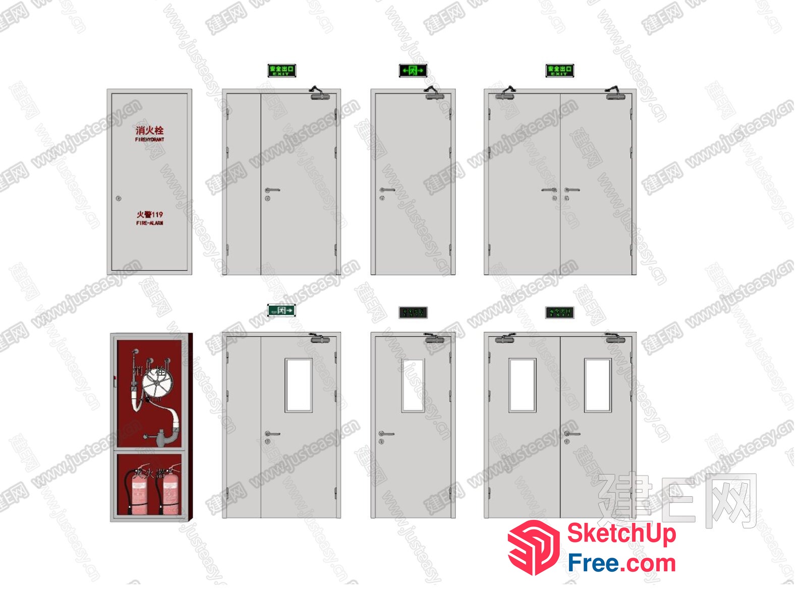 Fire Safety Equipment And Door Designs 3D SketchUp File