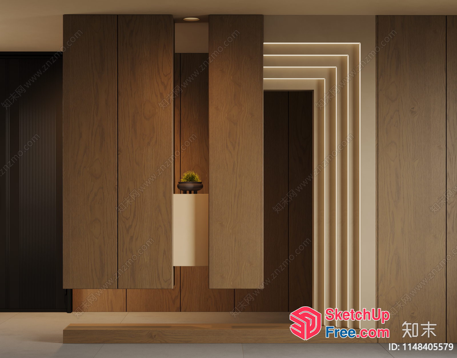 Modern Japanese-Style Wood Paneling Interior 3D SketchUp File