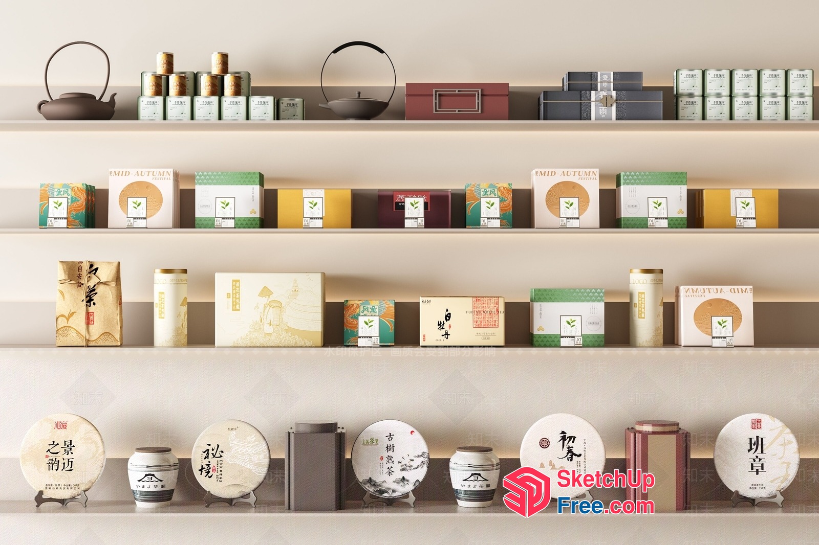 Elegant Chinese-Inspired Tea And Snack Display 3D SketchUp File