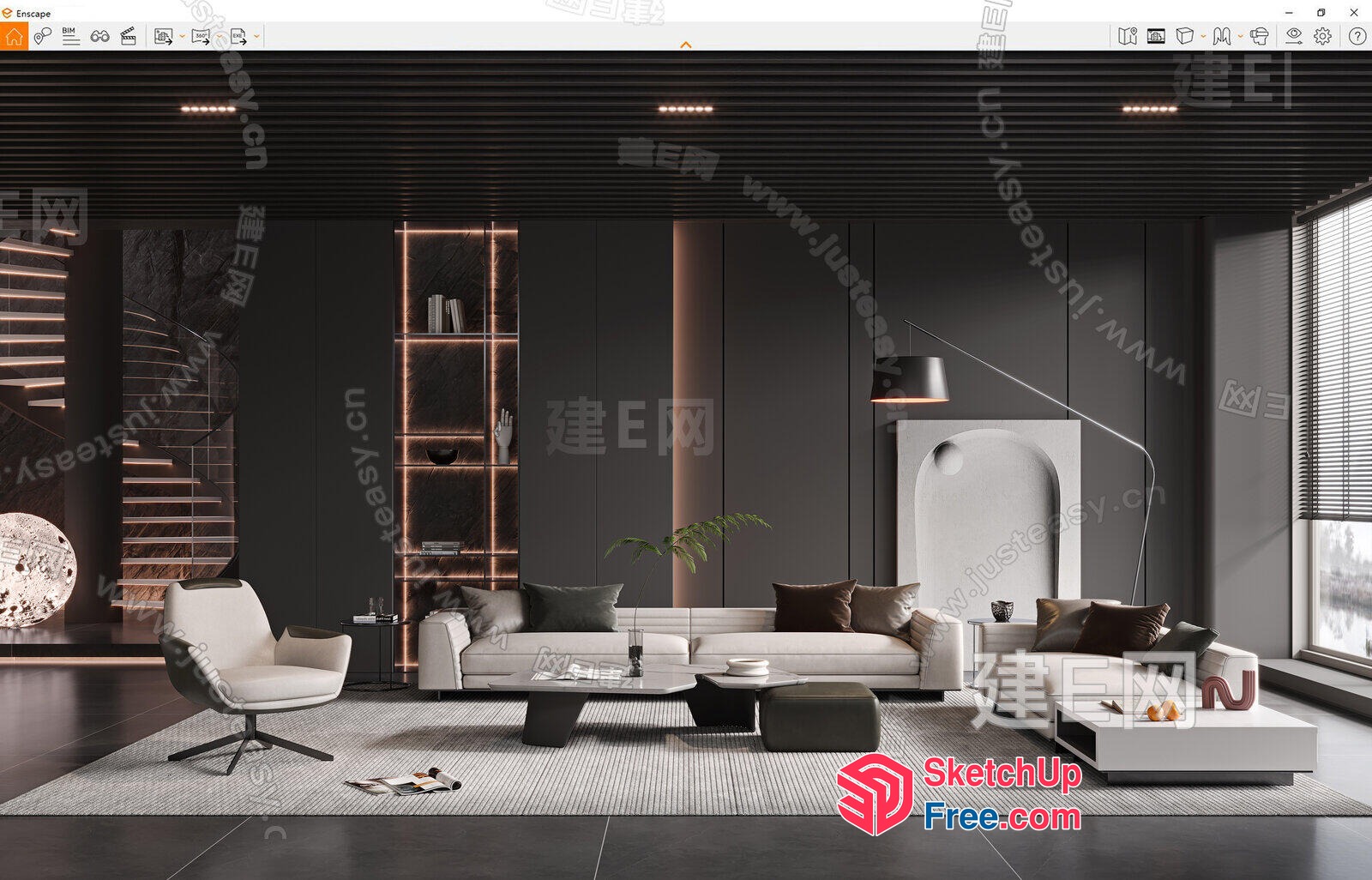 Modern Minimalist Living Room Interior Design 3D SketchUp File