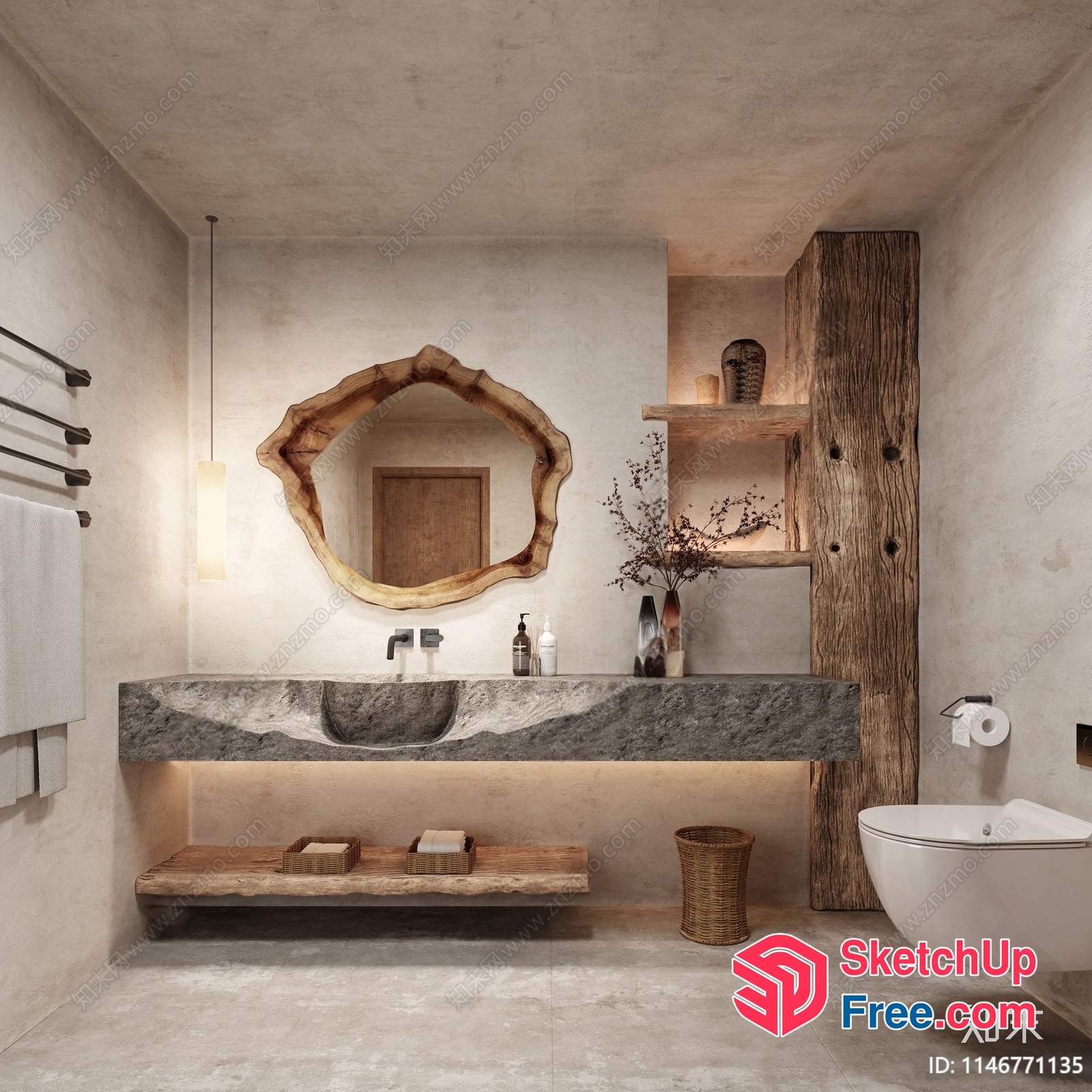Modern Rustic Bathroom Design With Natural Materials 3D SketchUp File