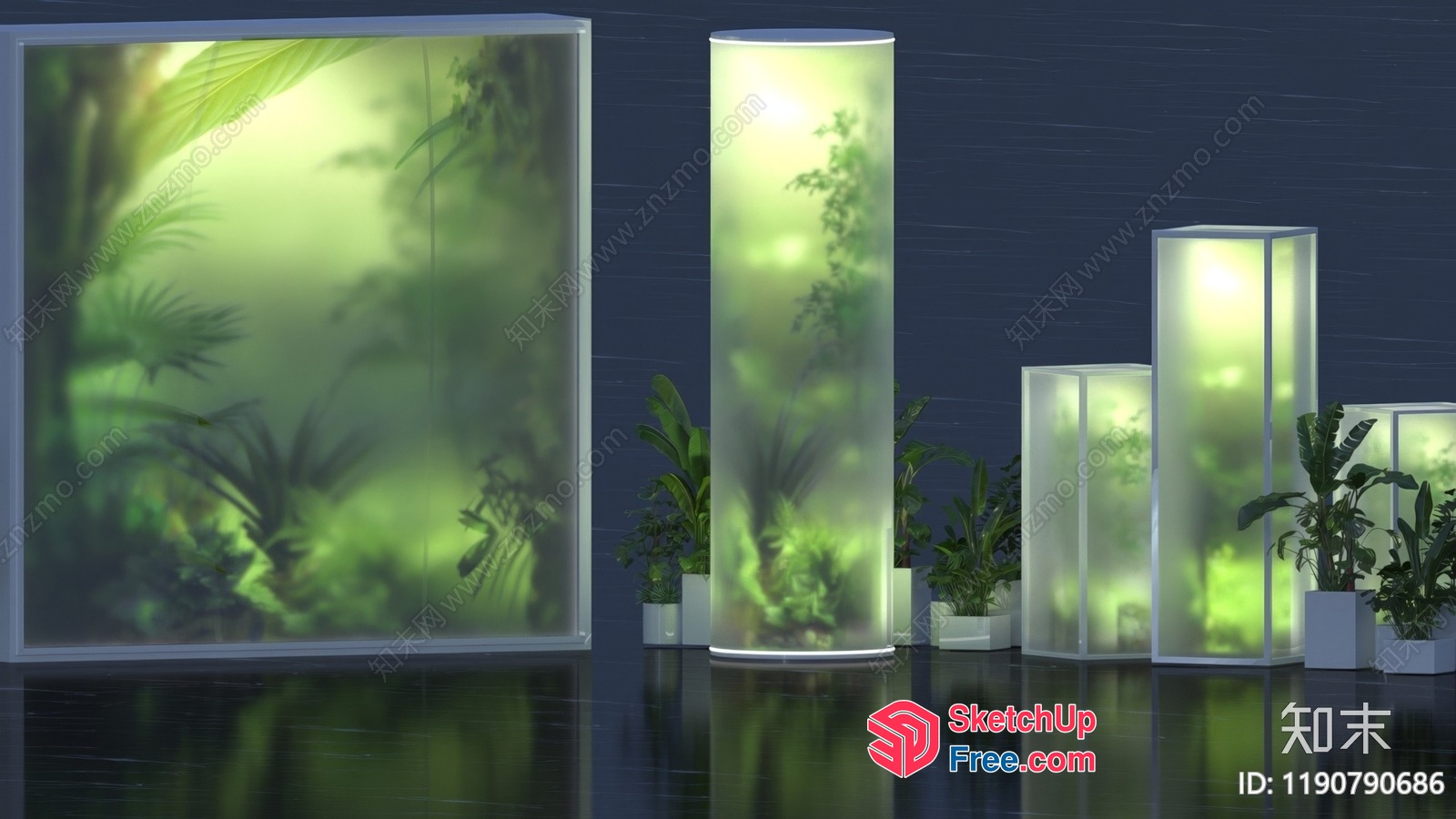 Green Tropical Plant Wall And Pillars 3D SketchUp File