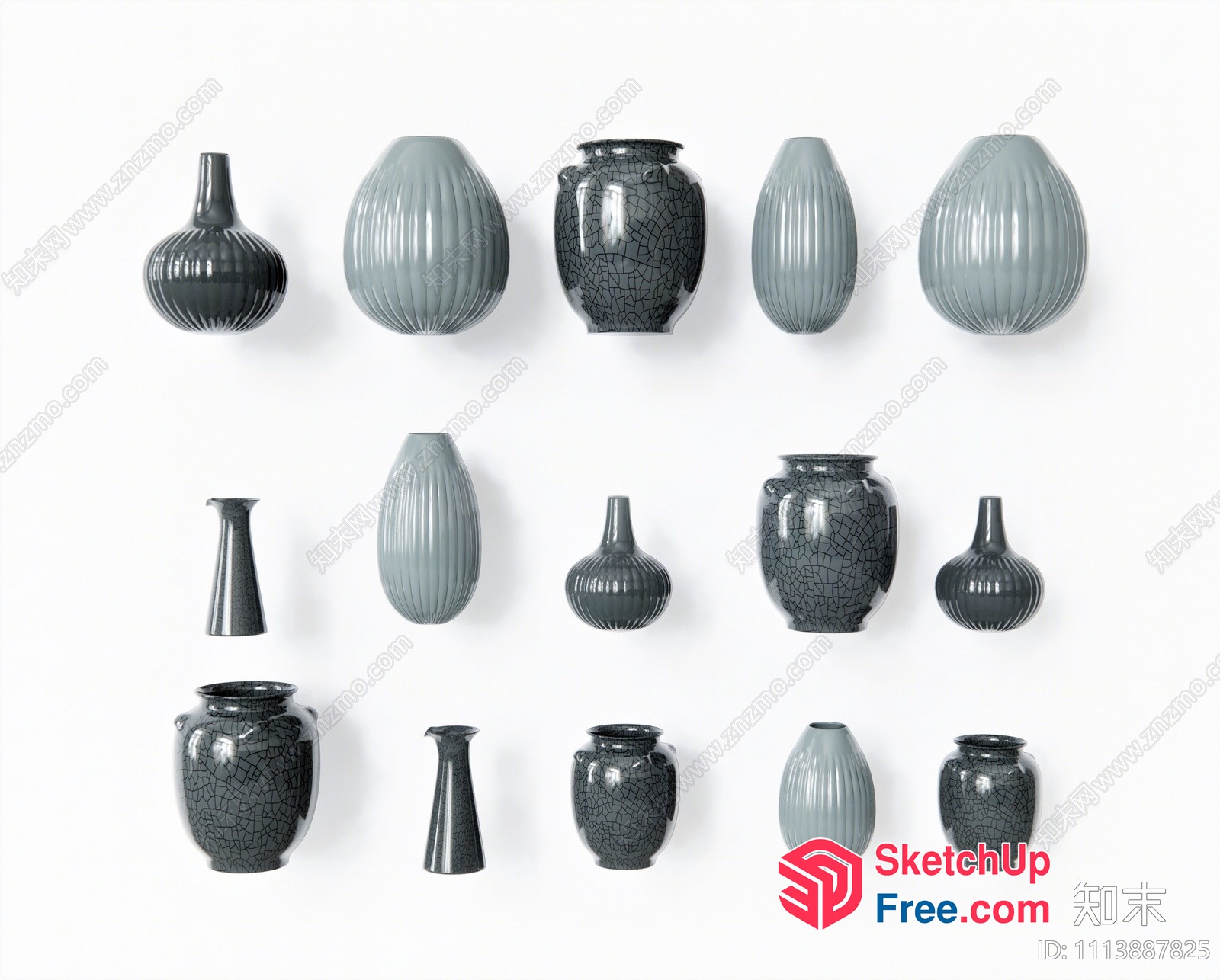 Elegant Gray Vase Collection 3D SketchUp File