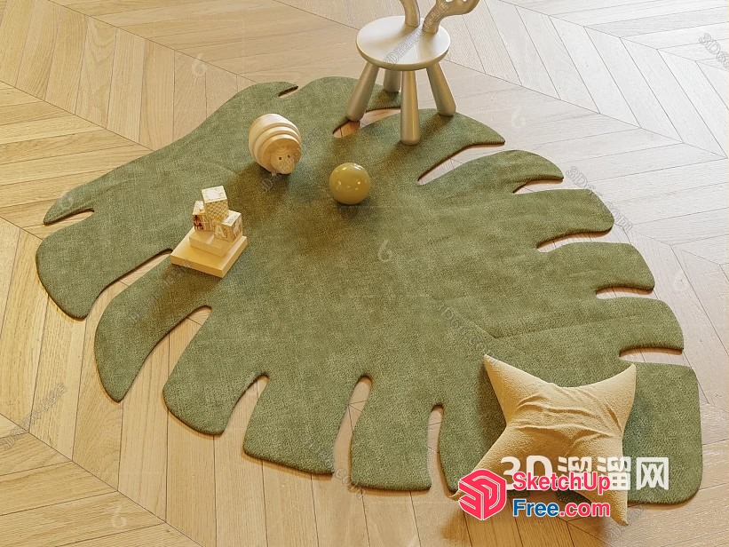 Leaf-Shaped Rug With Toys And Pillows 3D SketchUp File