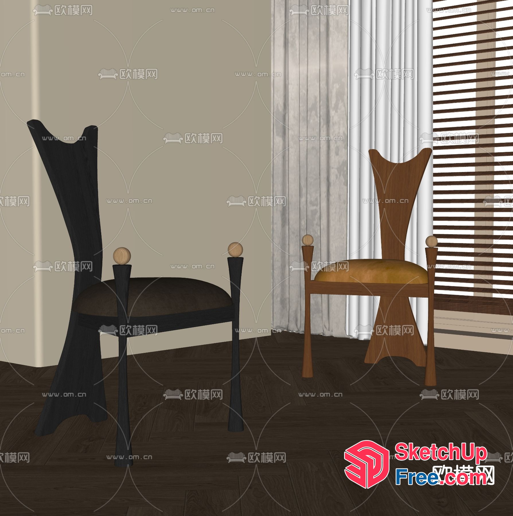Two Chairs In A Room With Window 3D SketchUp File