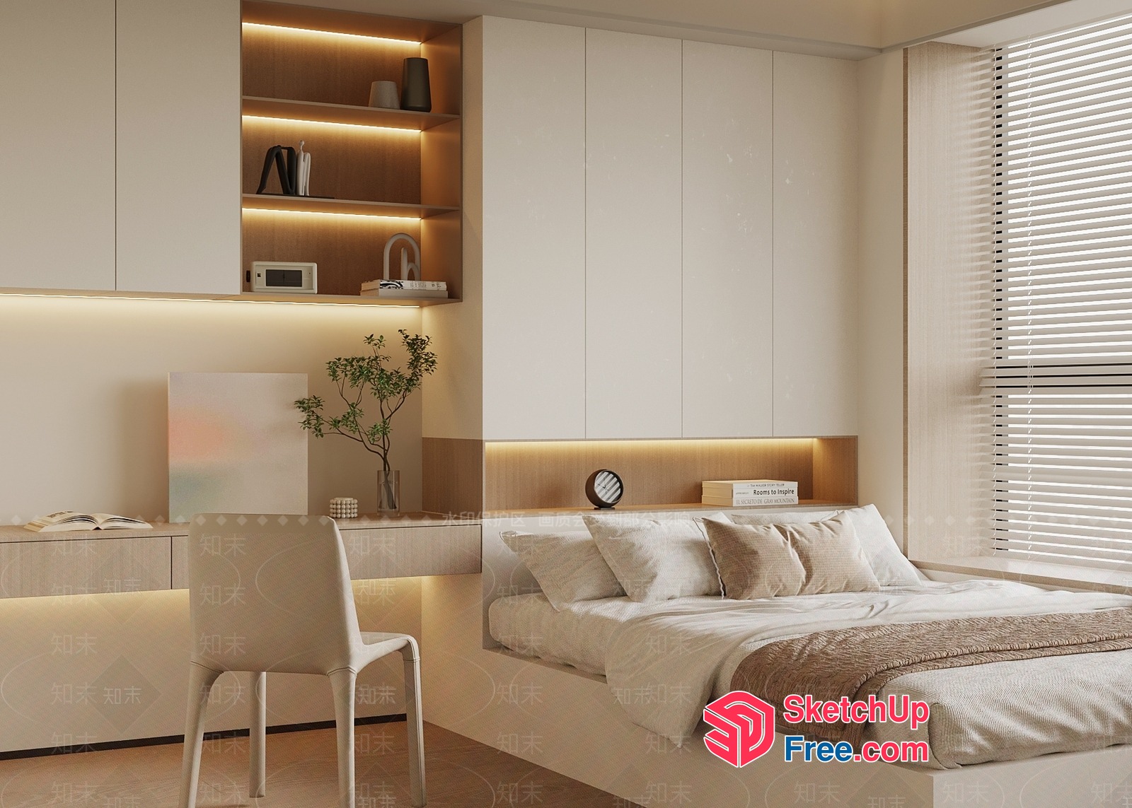 Modern Minimalist Bedroom With Sleek White And Wood Accents 3D SketchUp File