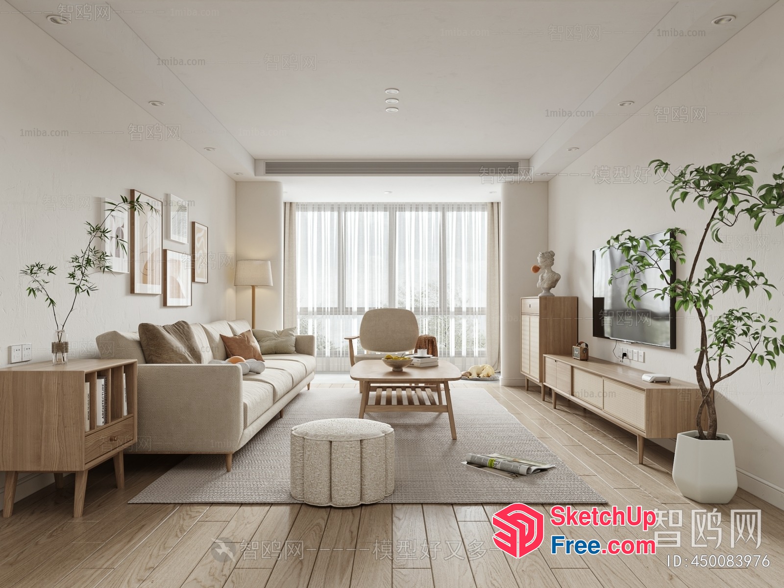 Modern Minimalist Living Room With Neutral Tones 3D SketchUp File