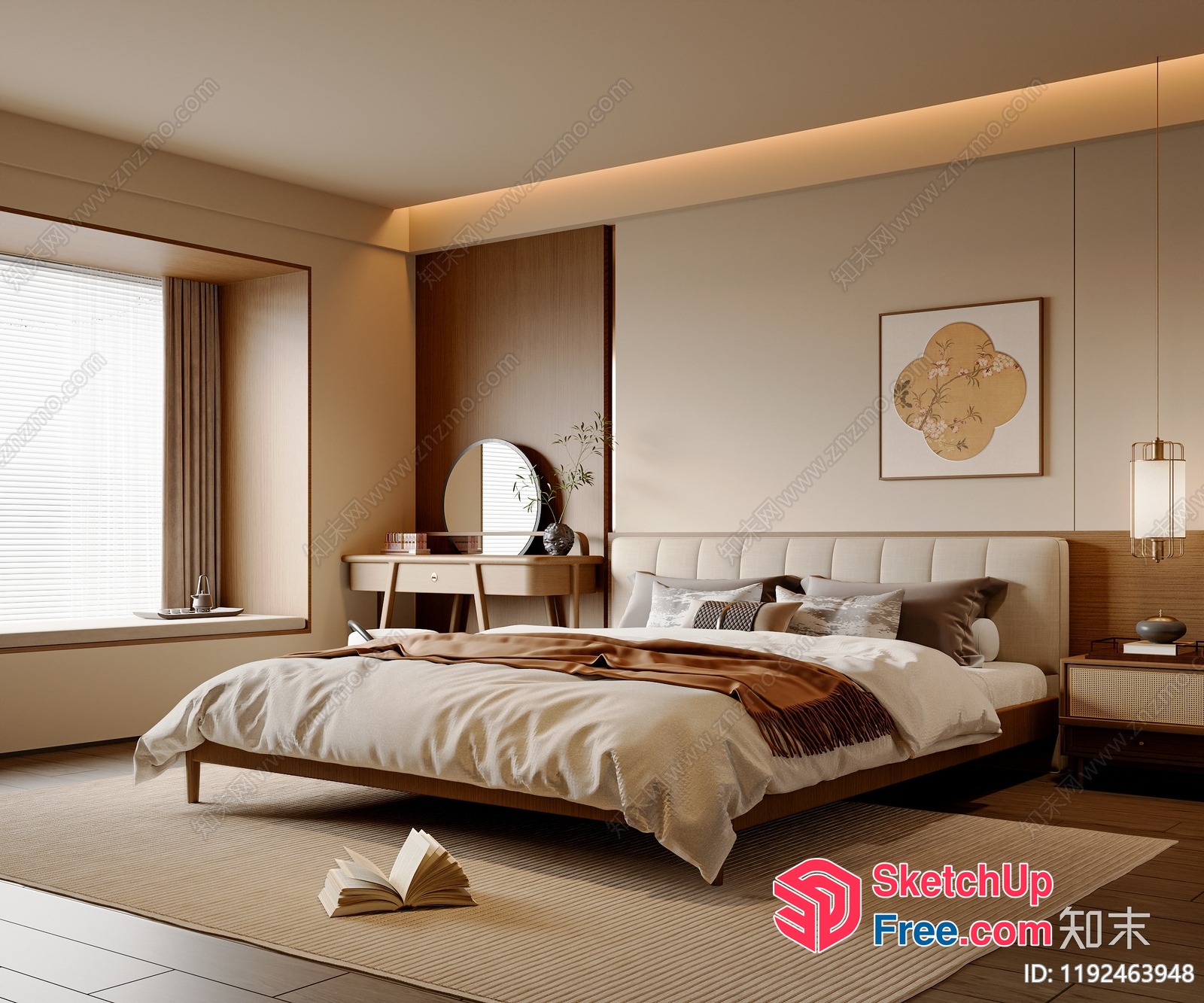 Japanese Style Minimalist Bedroom With Natural Light 3D SketchUp File