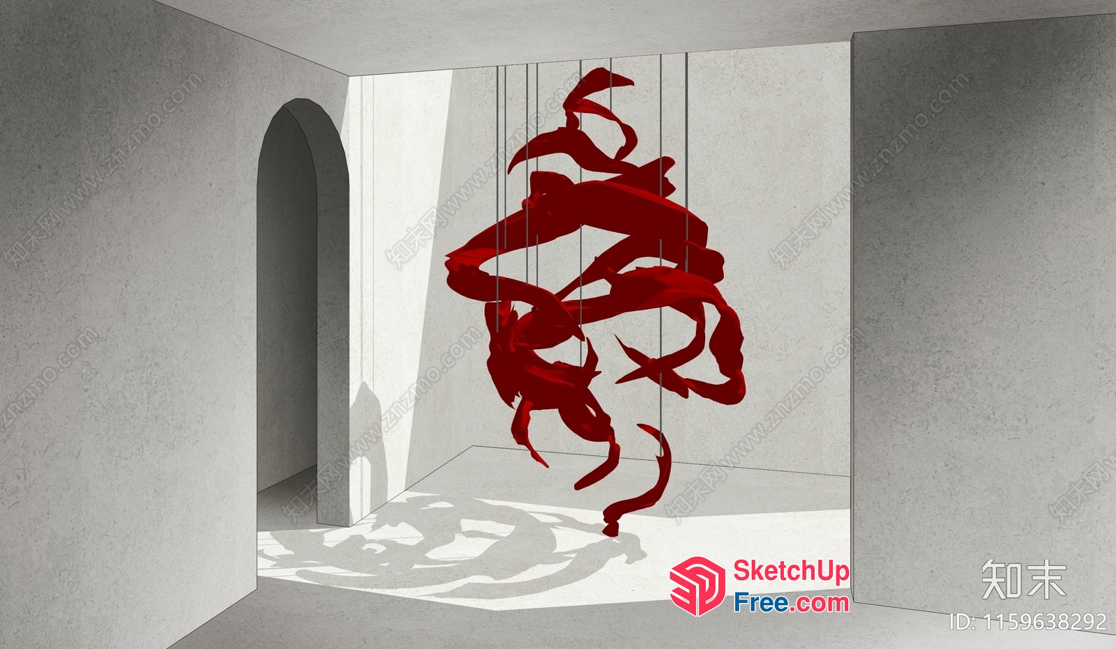 Suspended Red Sculpture In Minimalist Room 3D SketchUp File