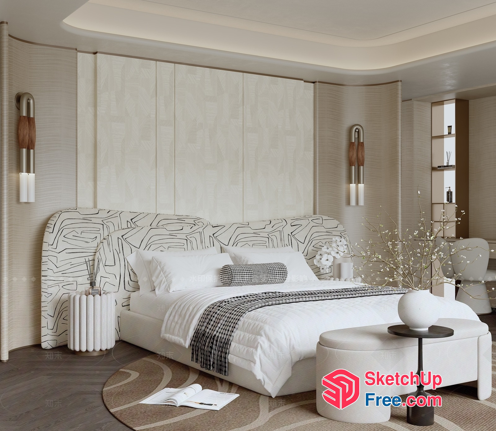 Elegant Modern Minimalist Style Bedroom Interior 3D SketchUp File