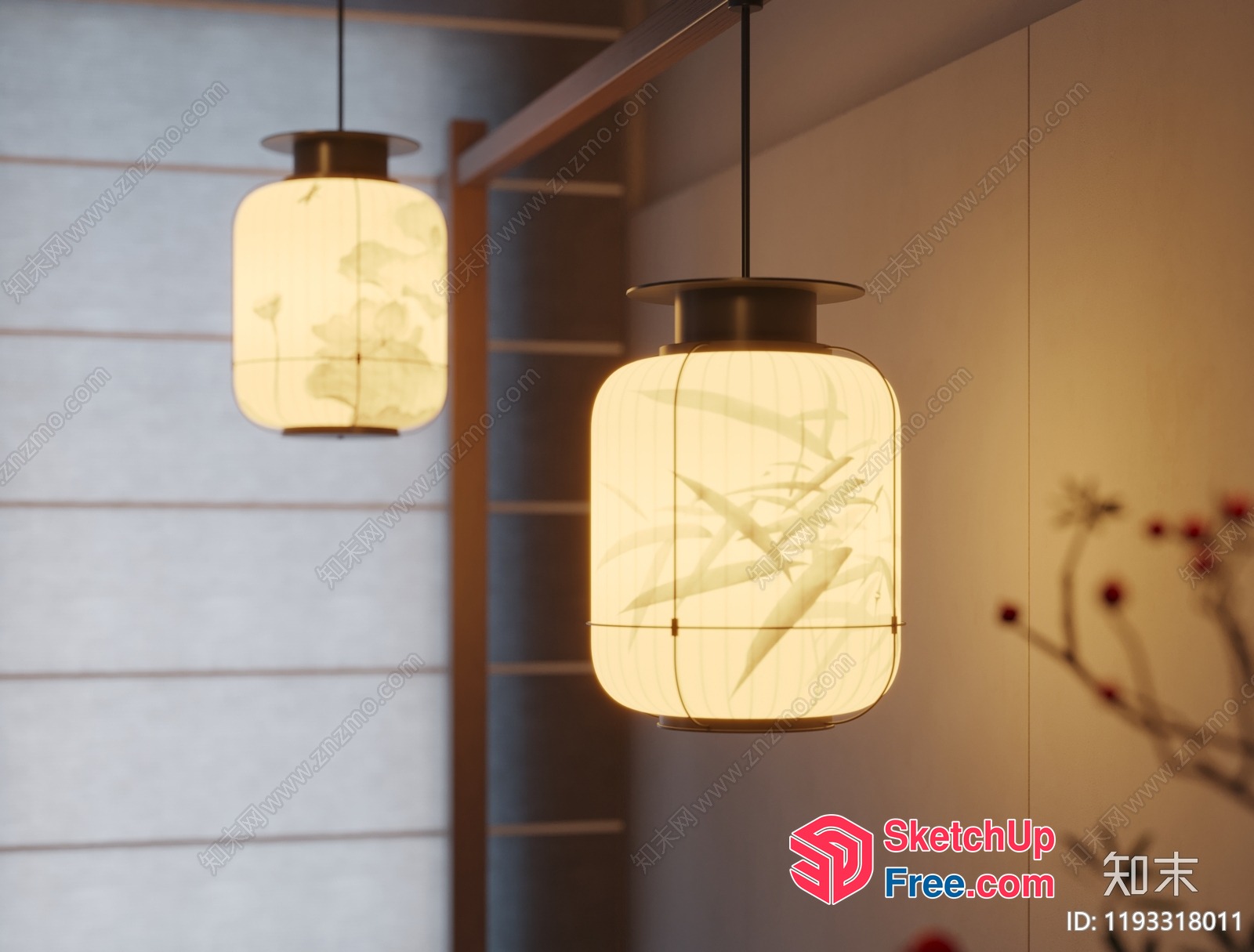 Hanging Japanese-Style Lanterns In A Modern Setting 3D SketchUp File