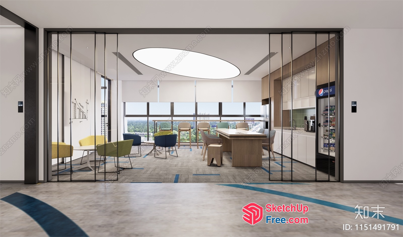 Modern Office Space With Elevator And Stairs 3D SketchUp File