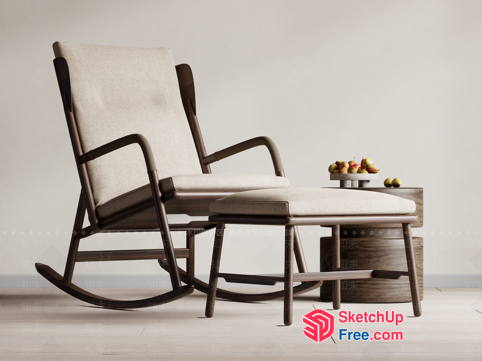 Elegant Wooden Rocking Chair And Footstool Set 3D SketchUp File