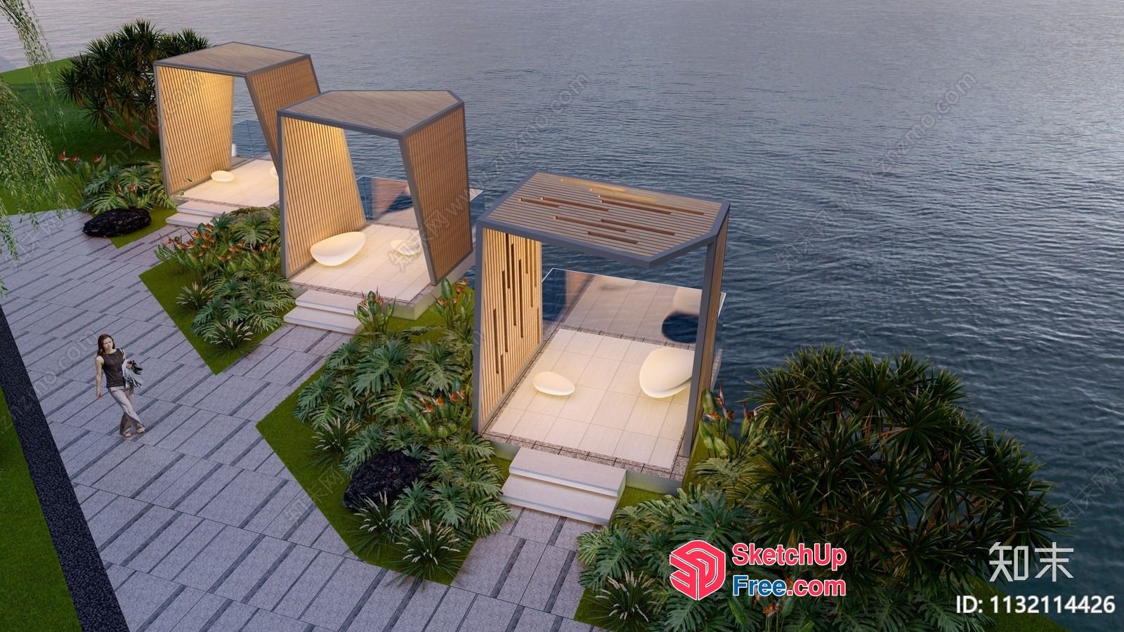 Modern Outdoor Seating Areas By Water 3D SketchUp File