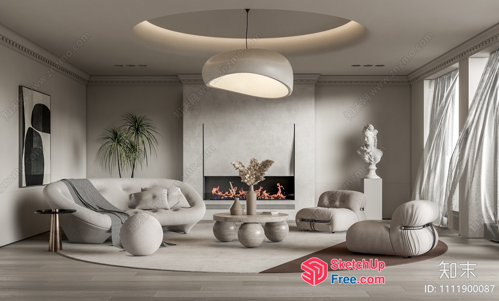 Modern Minimalist Living Room With Elegant Fireplace 3D SketchUp File