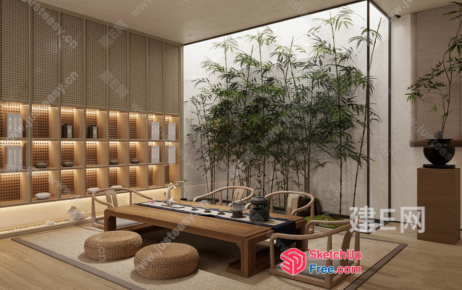 Elegant Modern Japanese-Inspired Living Room 3D SketchUp File