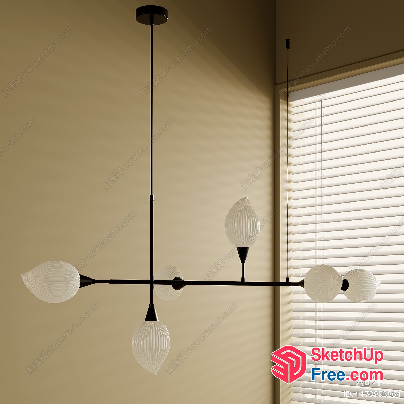 Modern Minimalist Black Chandelier With White Glass Shades 3D SketchUp File
