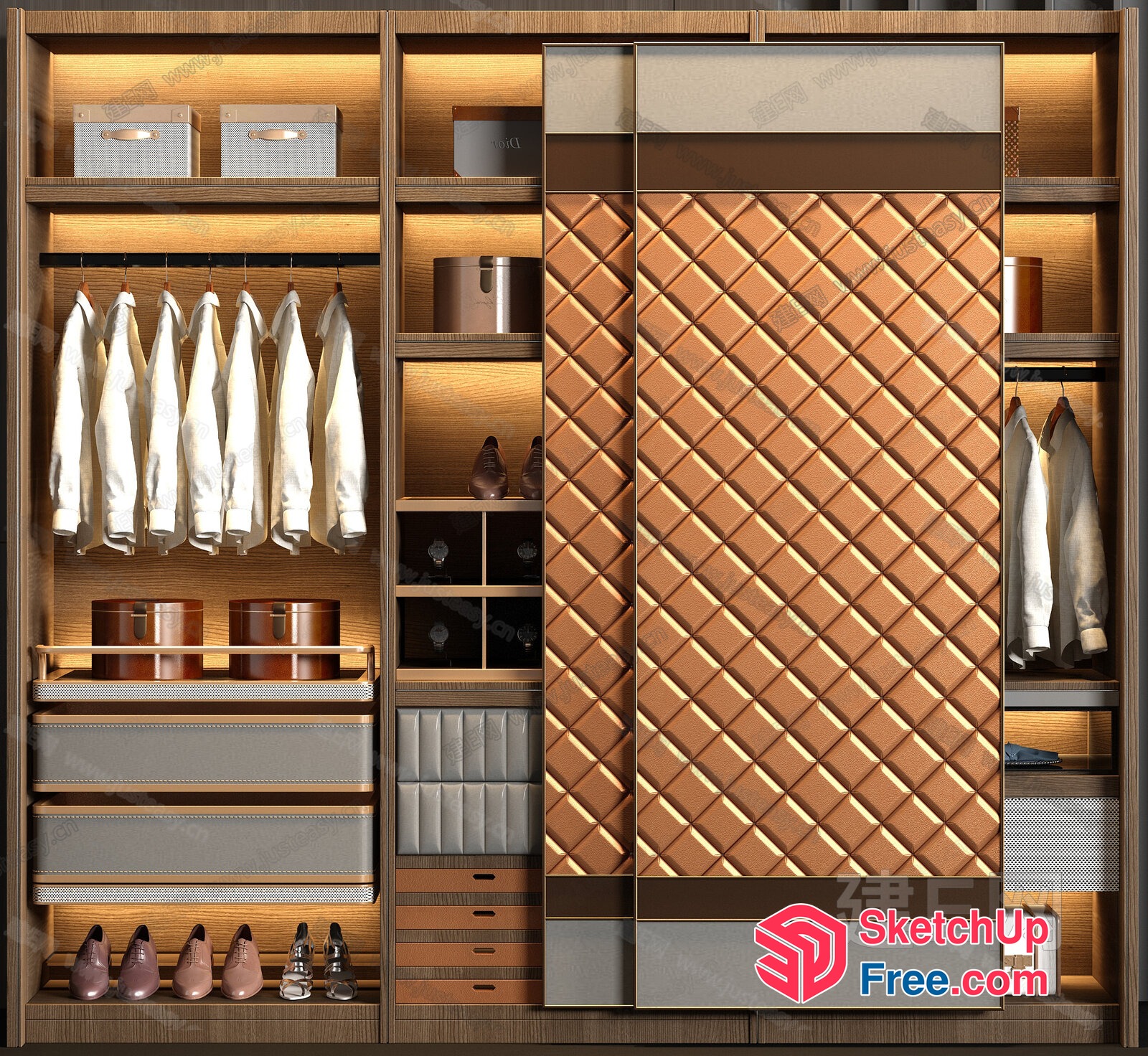 Luxurious Wardrobe With Diamond Patterned Door 3D SketchUp File