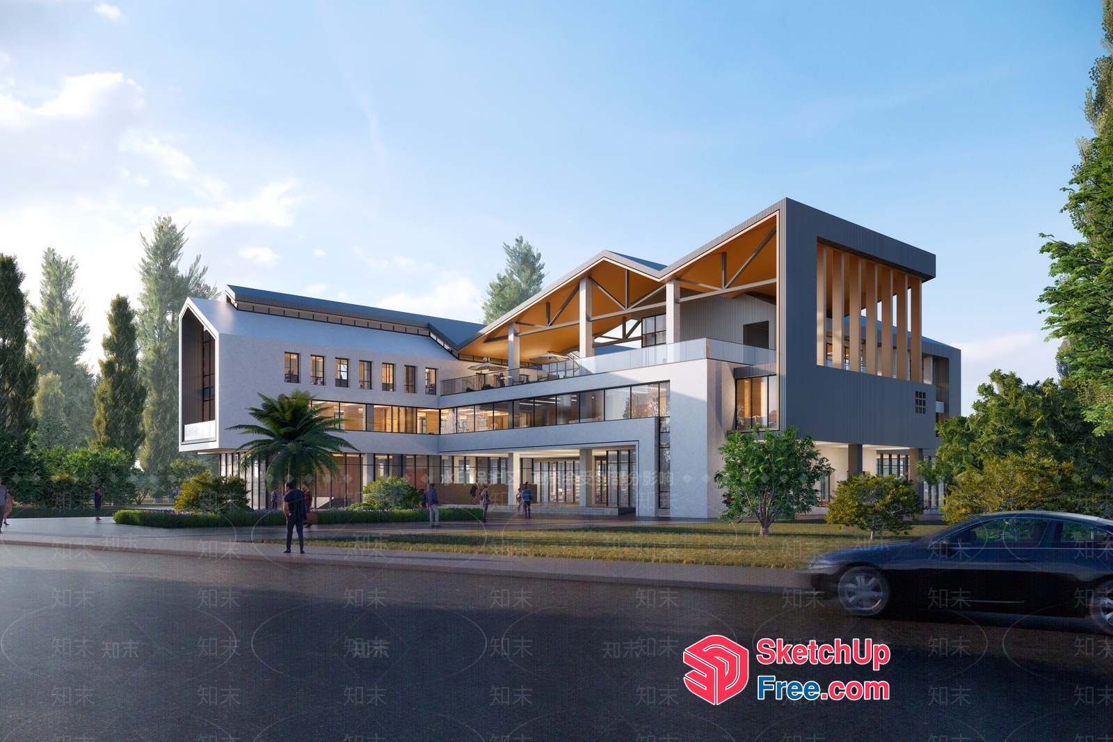 Modern Villa Exterior With Balcony And Stairs 3D SketchUp File