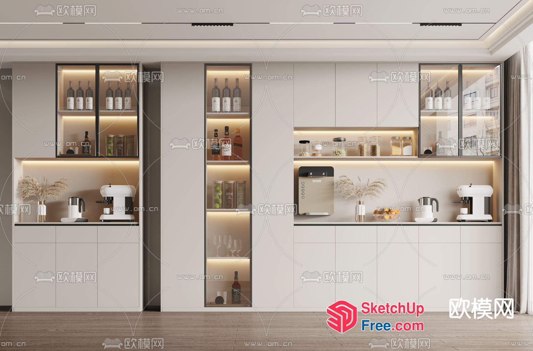 Modern Kitchen Interior Design With Sleek Appliances And Decorative Shelves 3D SketchUp File