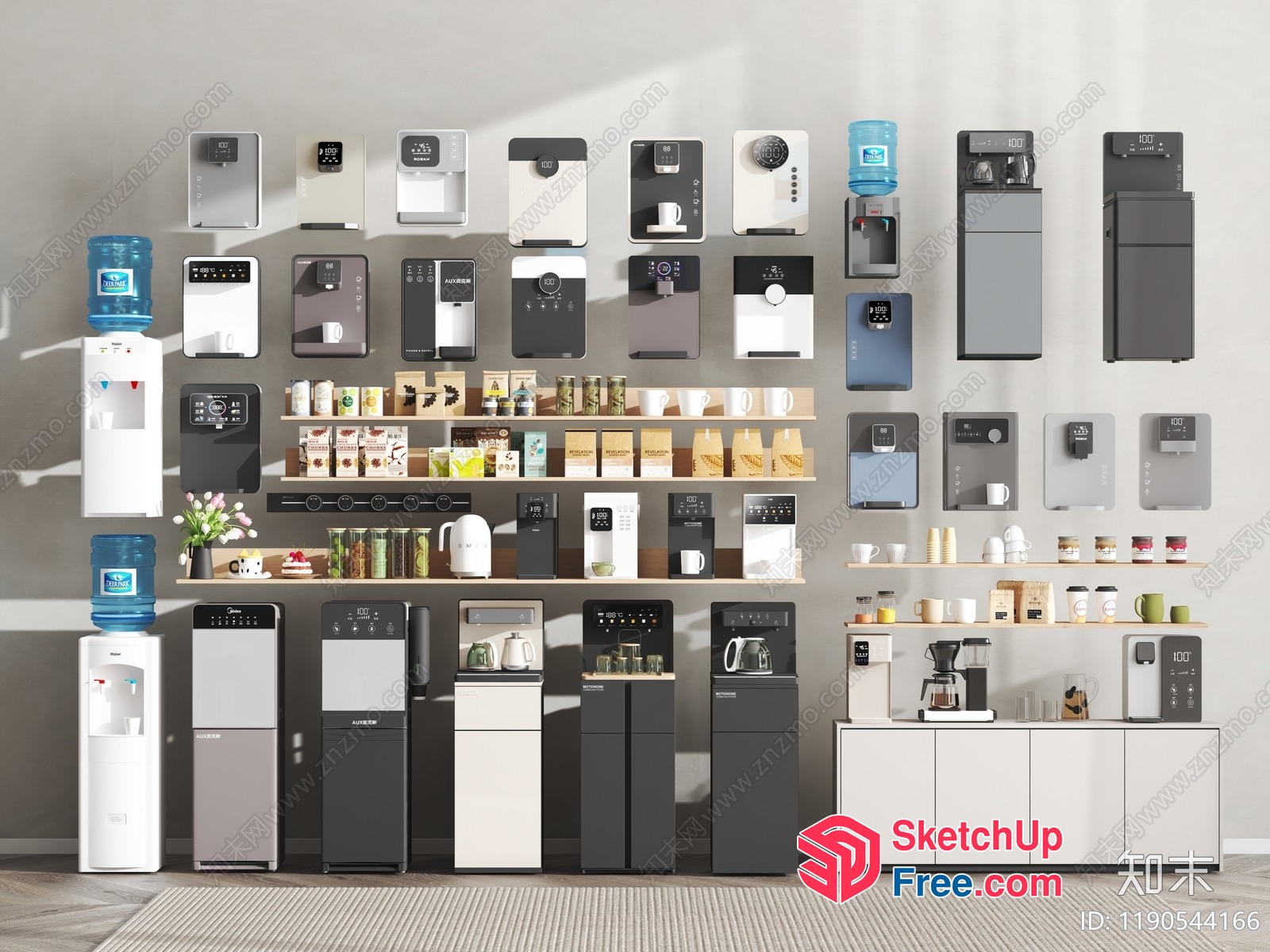 Modern Water Dispenser And Coffee Maker Display 3D SketchUp File