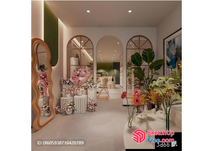 Elegant Interior Decor With Floral Arrangements And Mirrors 3D SketchUp File