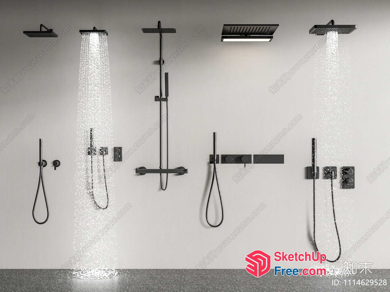 Modern Shower Fixtures With Sleek Faucets And Rainfall Showerheads 3D SketchUp File