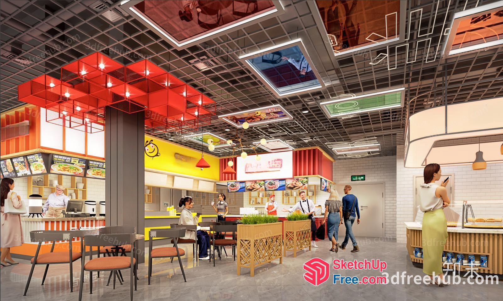 Modern Food Court Interior 3D SketchUp File
