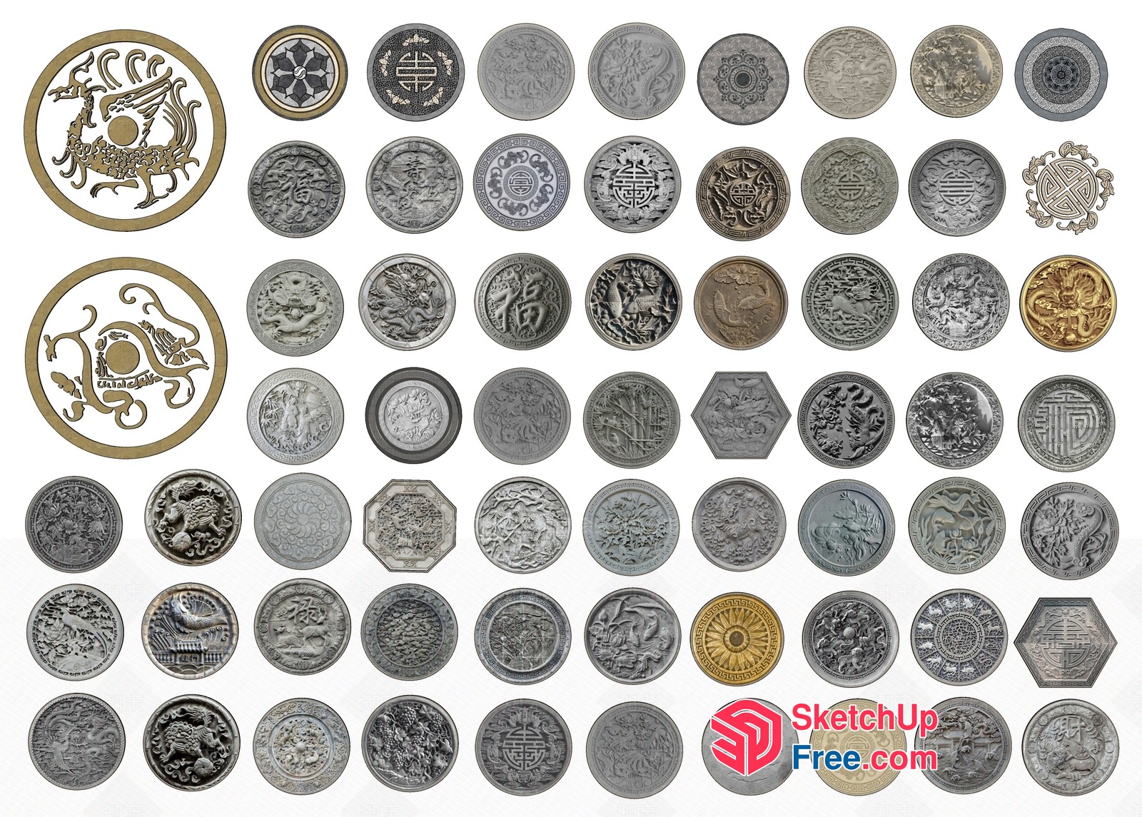 Collection Of Decorative Round Metal Plaques 3D SketchUp File