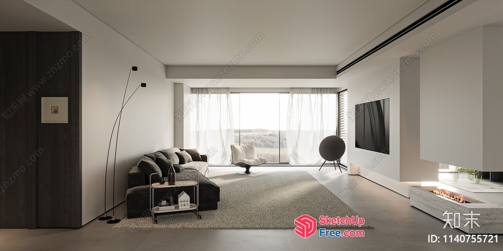 Modern Minimalist Living Room With Neutral Color Palette 3D SketchUp File
