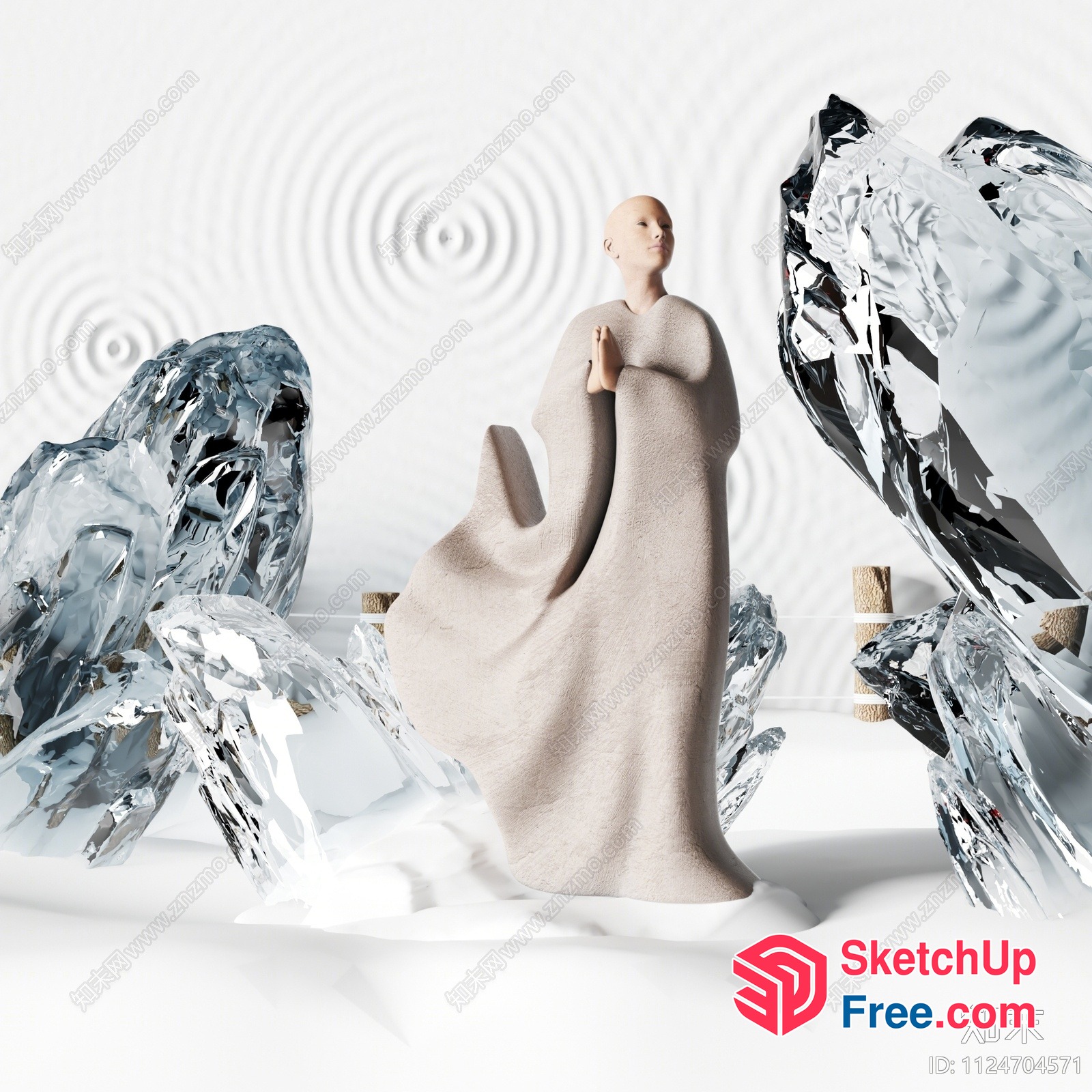Abstract White Figure In A Room With Glass And Ice 3D SketchUp File