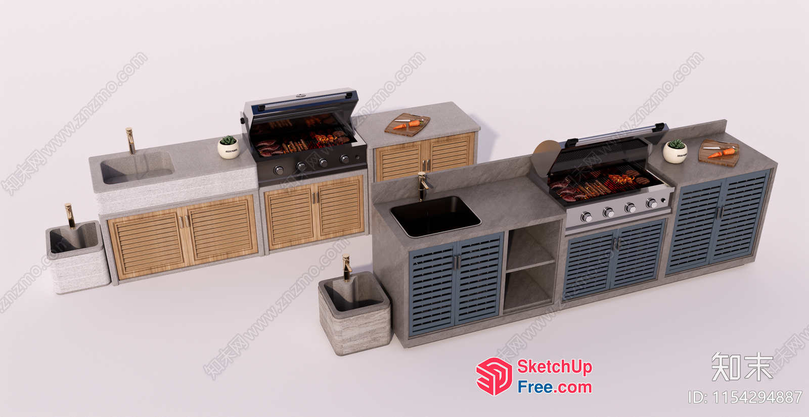 Outdoor Kitchen Furniture With Grill And Sink 3D SketchUp File