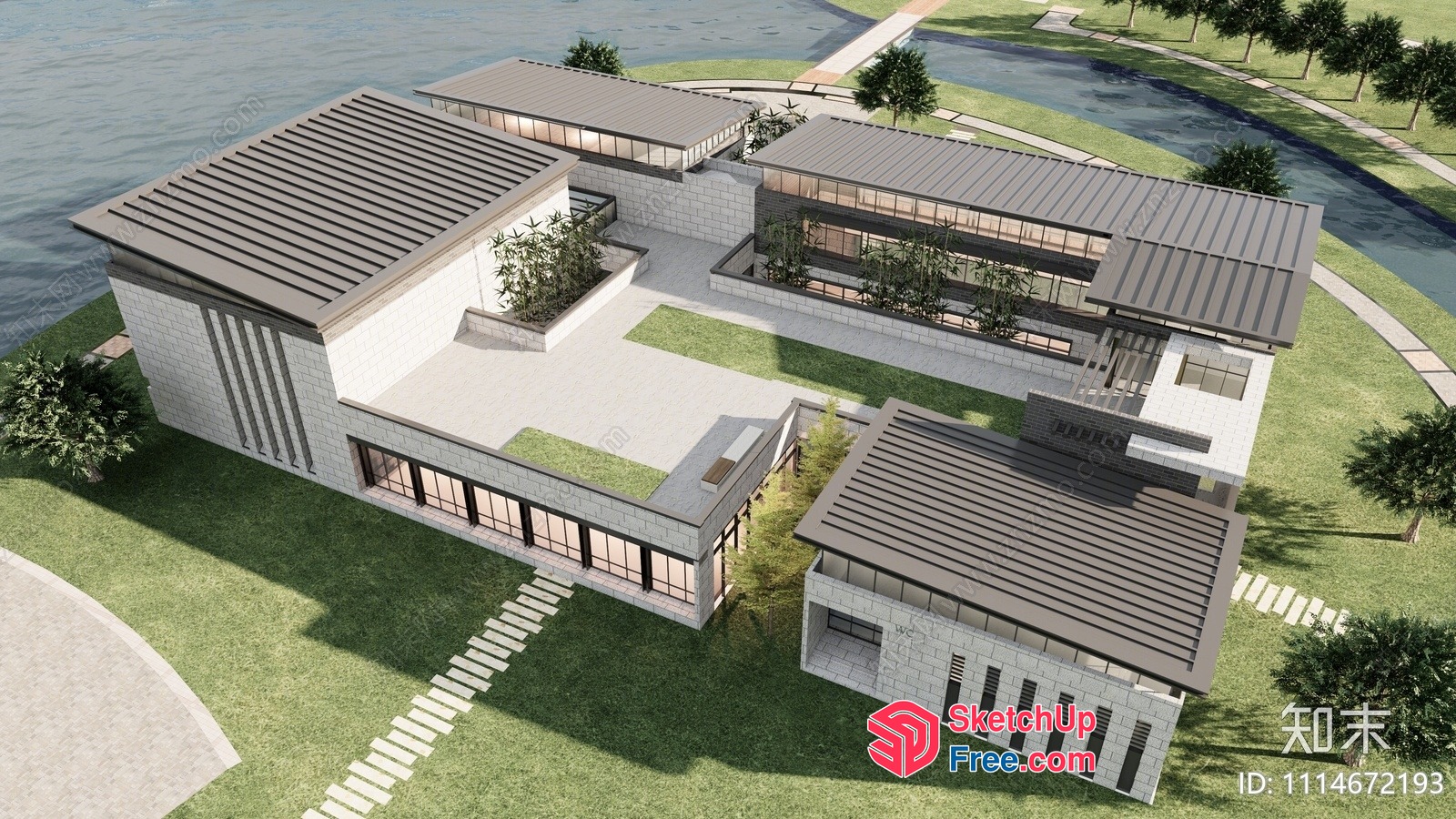 Modern Residential Exterior Design With Large Windows And Flat Roof 3D SketchUp File
