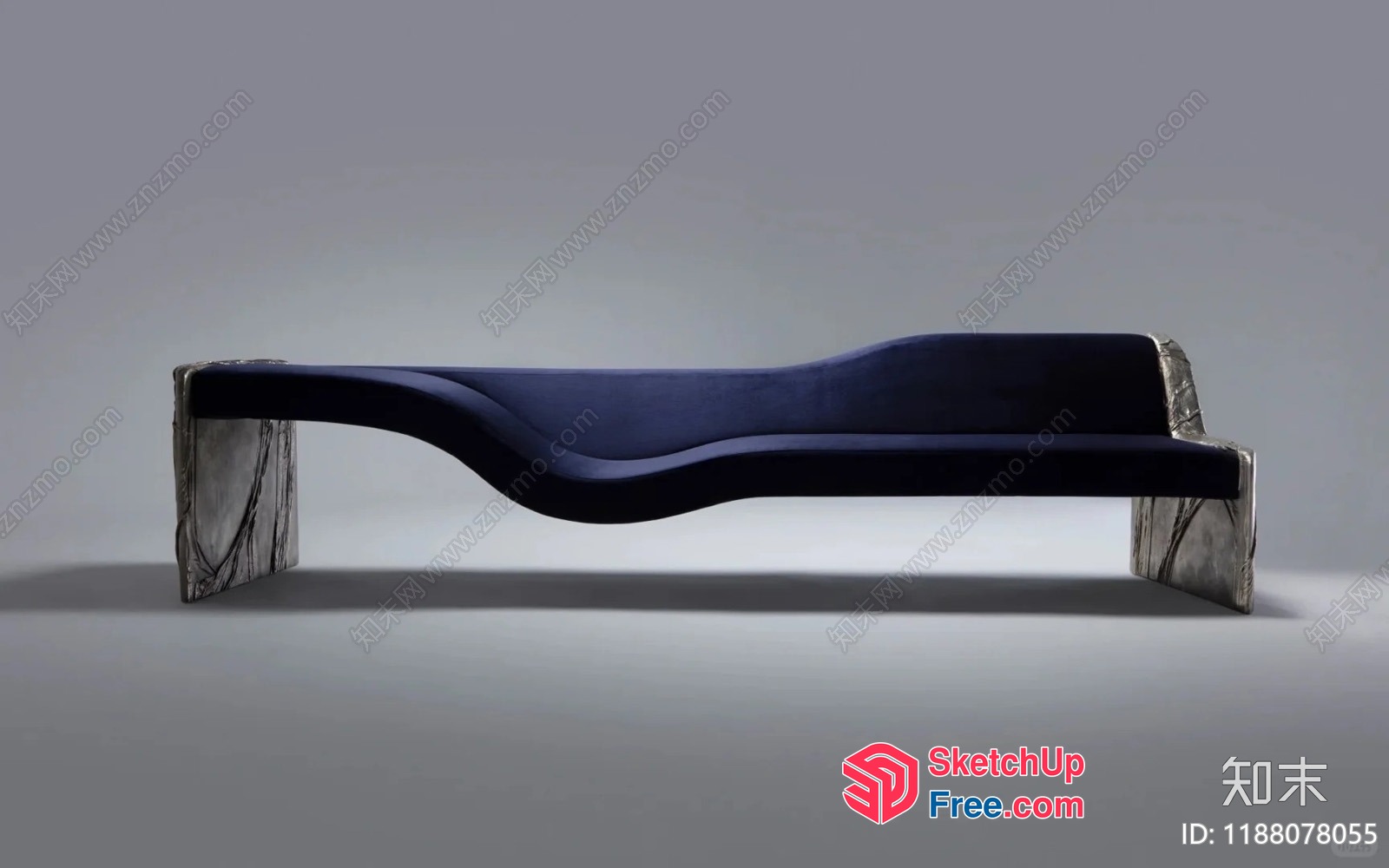 Elegant And Sophisticated Dark Blue Sofa With Stone Legs 3D SketchUp File