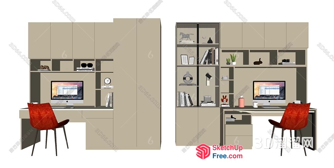 Modern Office Space With Two Desks And Shelves 3D SketchUp File